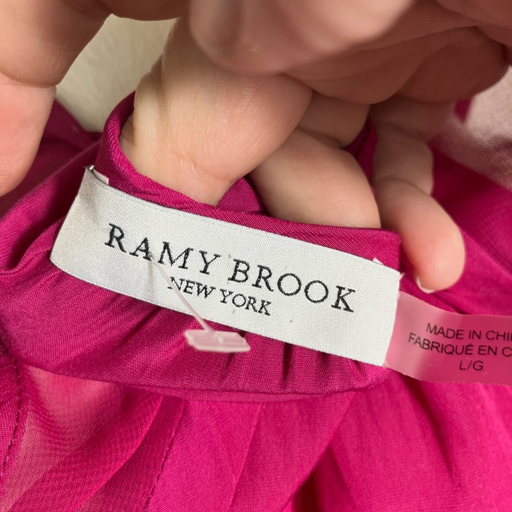 Ramy Brook‎ Audrey Smocked Midi Dress Cinched Waist Hot Pink Designer MSRP$425 - Picture 5 of 10